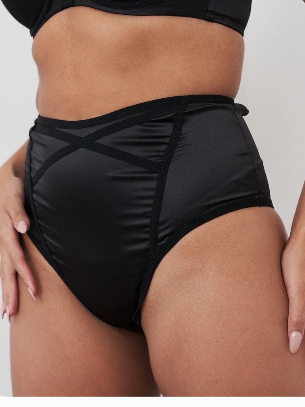 Lunalae Letty Satin Scrunch High-Waisted Bottoms - Black